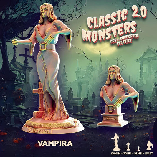 Vampira Miniature | Classic Monsters | 32mm 75mm 150mm Bust | DnD Miniature | Dungeons and Dragons DnD 5e Feature Film Female Miniature - Plague Miniatures
