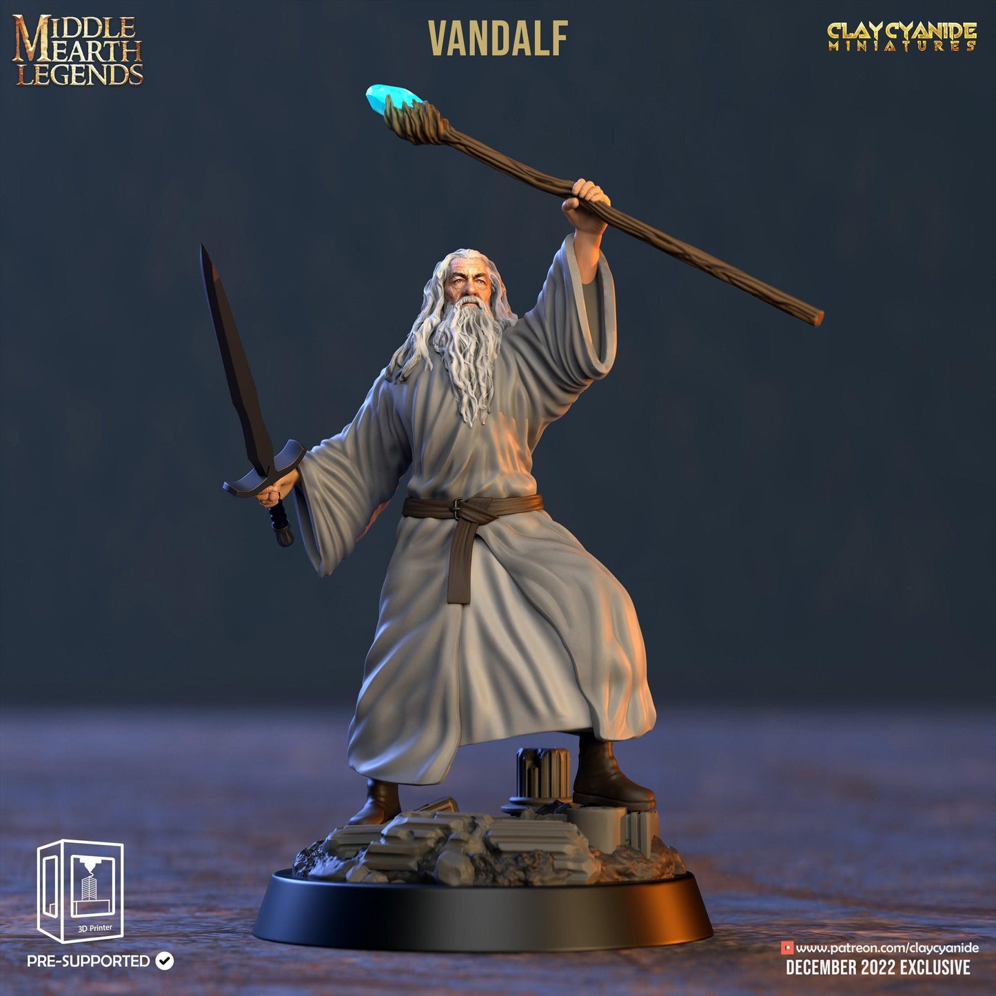 Vandalf, the Great Wizard Miniature| Spellcaster for Dungeons and Dragons, DnD 5e | 32mm Scale - Plague Miniatures