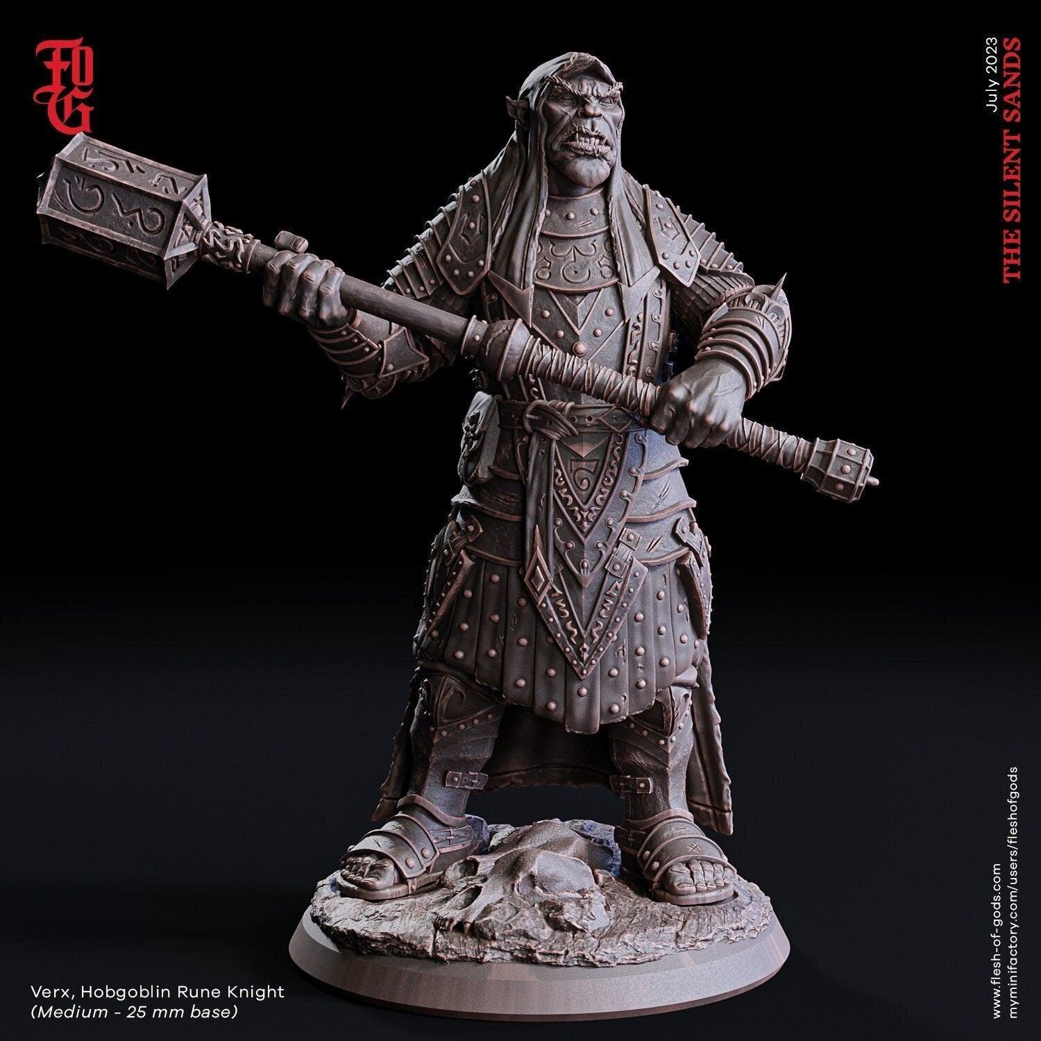 Verx, Hobgoblin Rune Knight Miniature | DnD Desert Hobgoblin Warrior | 32mm Scale or 75mm Scale - Plague Miniatures