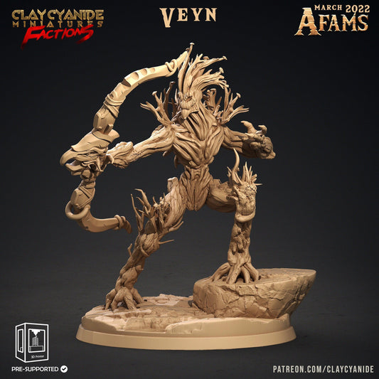 Veyn Treant Miniature | Tree People Forest Guardian with Bow | 32mm Scale - Plague Miniatures