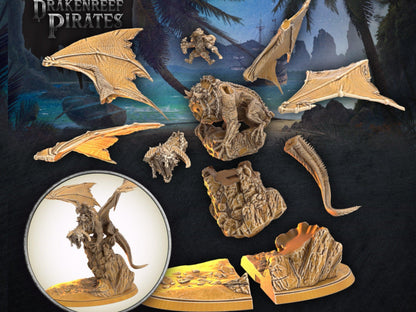 Von Keelhaul pirate on dragon miniature - 32mm scale Tabletop gaming DnD Miniature Dungeons and Dragons, wargaming dnd dragon figurine - Plague Miniatures