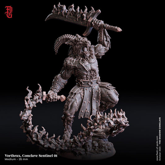 Vorthrax, Conclave Sentinel DnD Fiend Miniature | Mysterious Enforcer for Tabletop Adventures | 32mm Scale - Plague Miniatures
