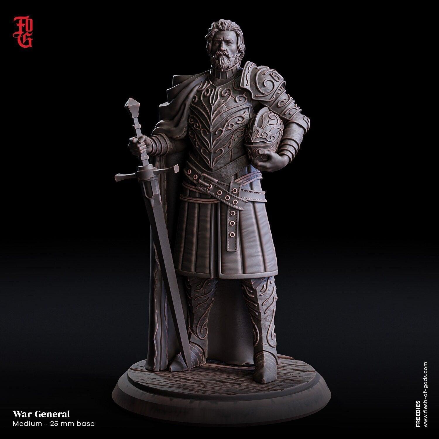 War General Miniature | Human Knight Commander for DnD | 32mm Scale - Plague Miniatures