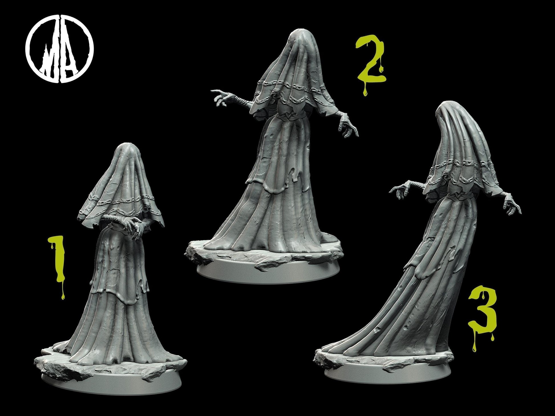 Weeping Widow Miniature Witch miniatures - 3 Poses - 28mm scale Tabletop gaming DnD Miniature Dungeons and Dragons dnd 5e - Plague Miniatures