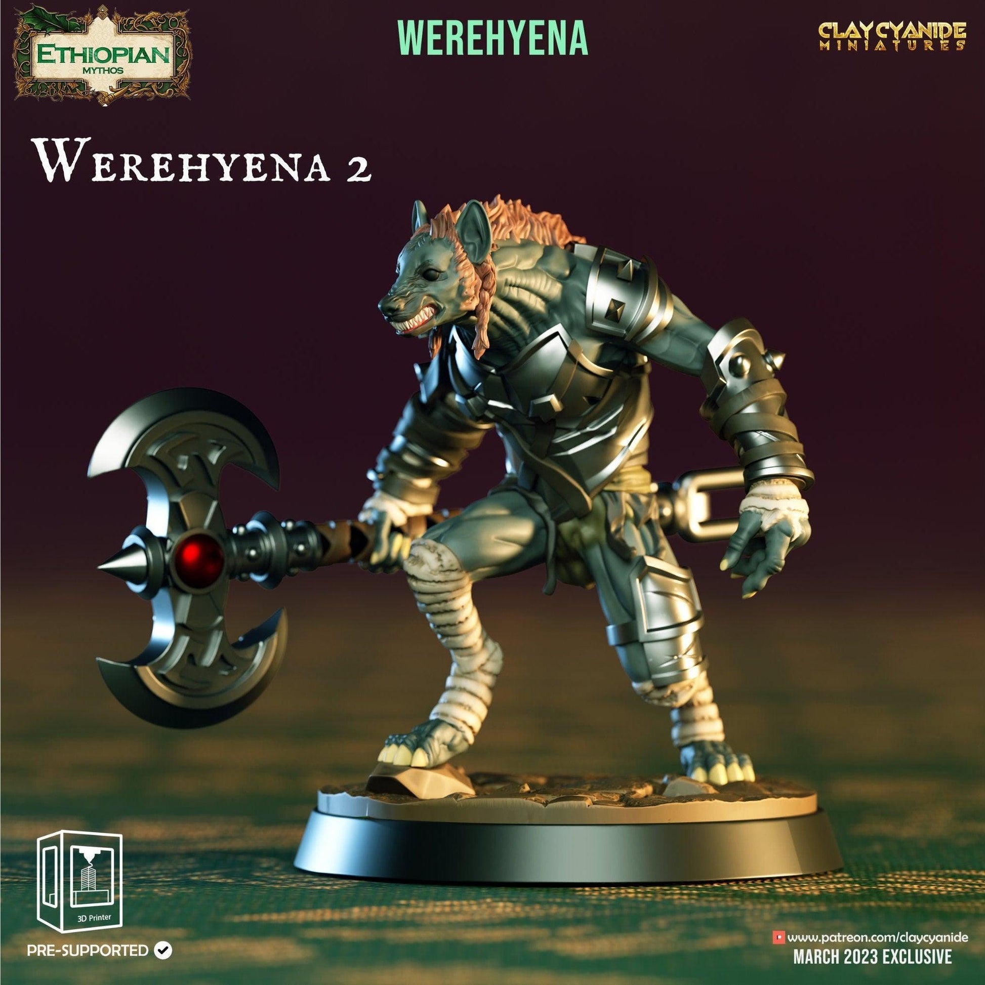 Werehyena Miniature | Werewolf for Dungeons and Dragons | 32mm Scale - Plague Miniatures