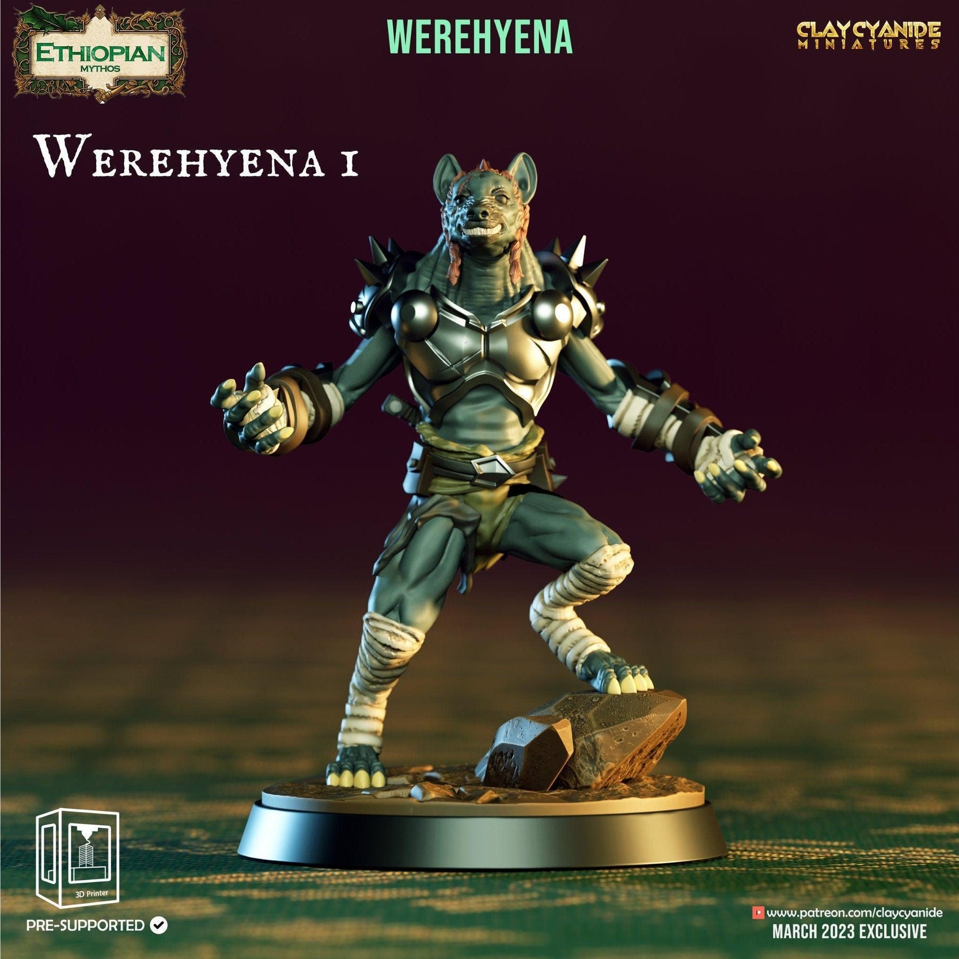 Werehyena Miniature | Werewolf for Dungeons and Dragons | 32mm Scale - Plague Miniatures