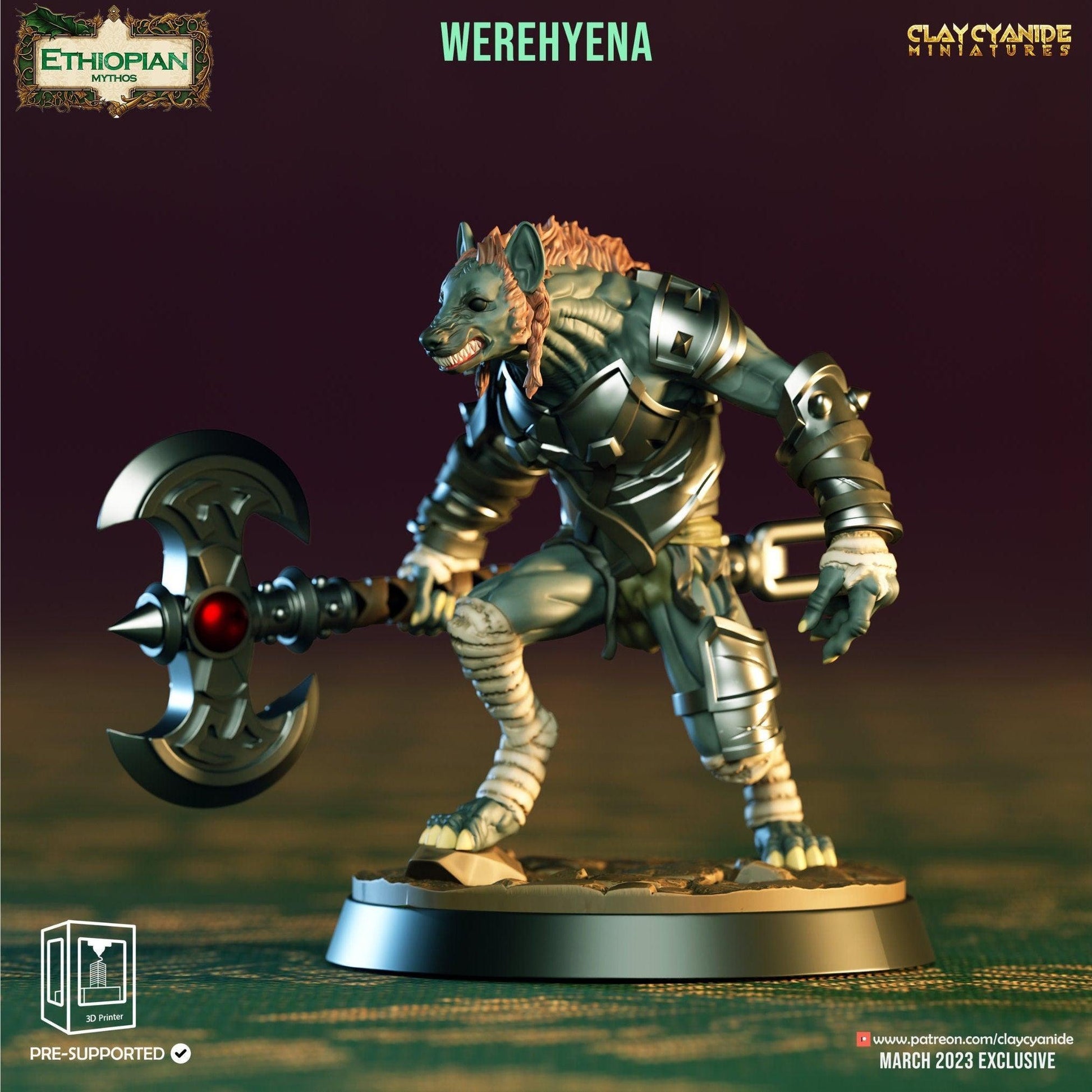 Werehyena Miniature | Werewolf for Dungeons and Dragons | 32mm Scale - Plague Miniatures