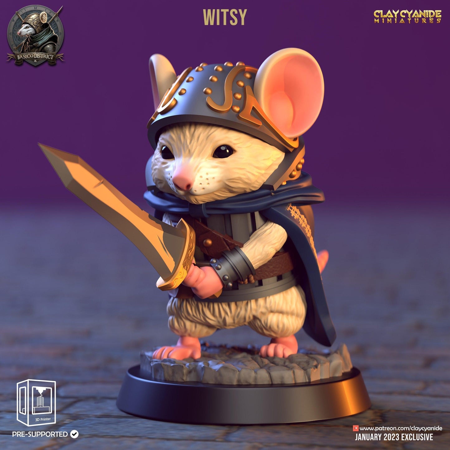 Witsy, Mini Mice Miniature | Two-Handed Sword Warrior | 32mm Scale - Plague Miniatures