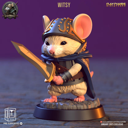 Witsy, Mini Mice Miniature | Two-Handed Sword Warrior | 32mm Scale - Plague Miniatures