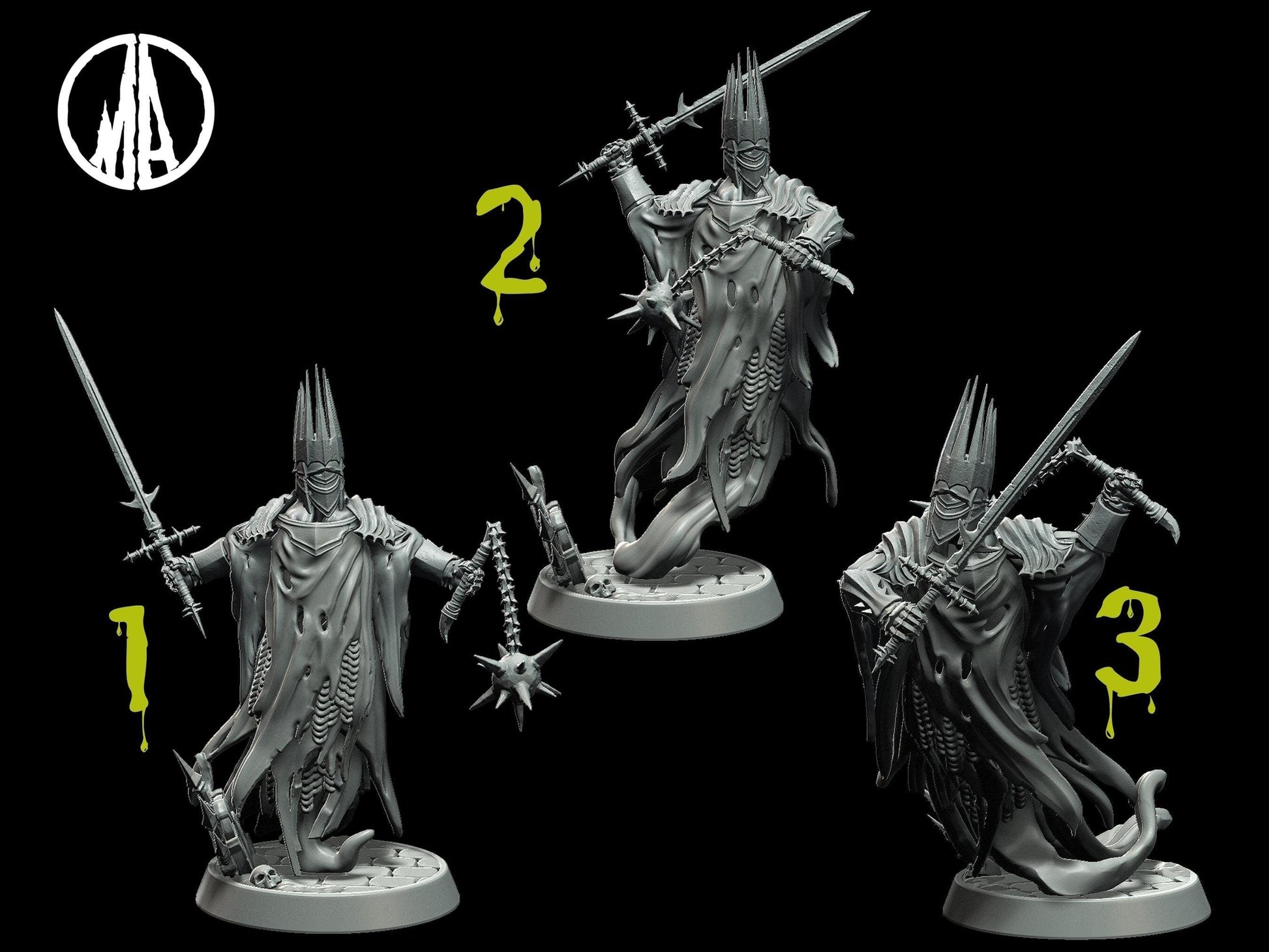 Wraith King Miniature - 3 Poses - 28mm scale Tabletop gaming DnD Miniature Dungeons and Dragons,ttrpg dnd 5e - Plague Miniatures shop for DnD Miniatures