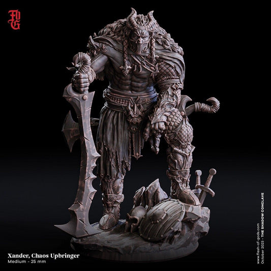 Xander, the Chaos Upbringer Miniature | A Half-Demon Fighter for Epic Tabletop Adventures | 32mm Scale or 75mm Scale - Plague Miniatures shop for DnD Miniatures