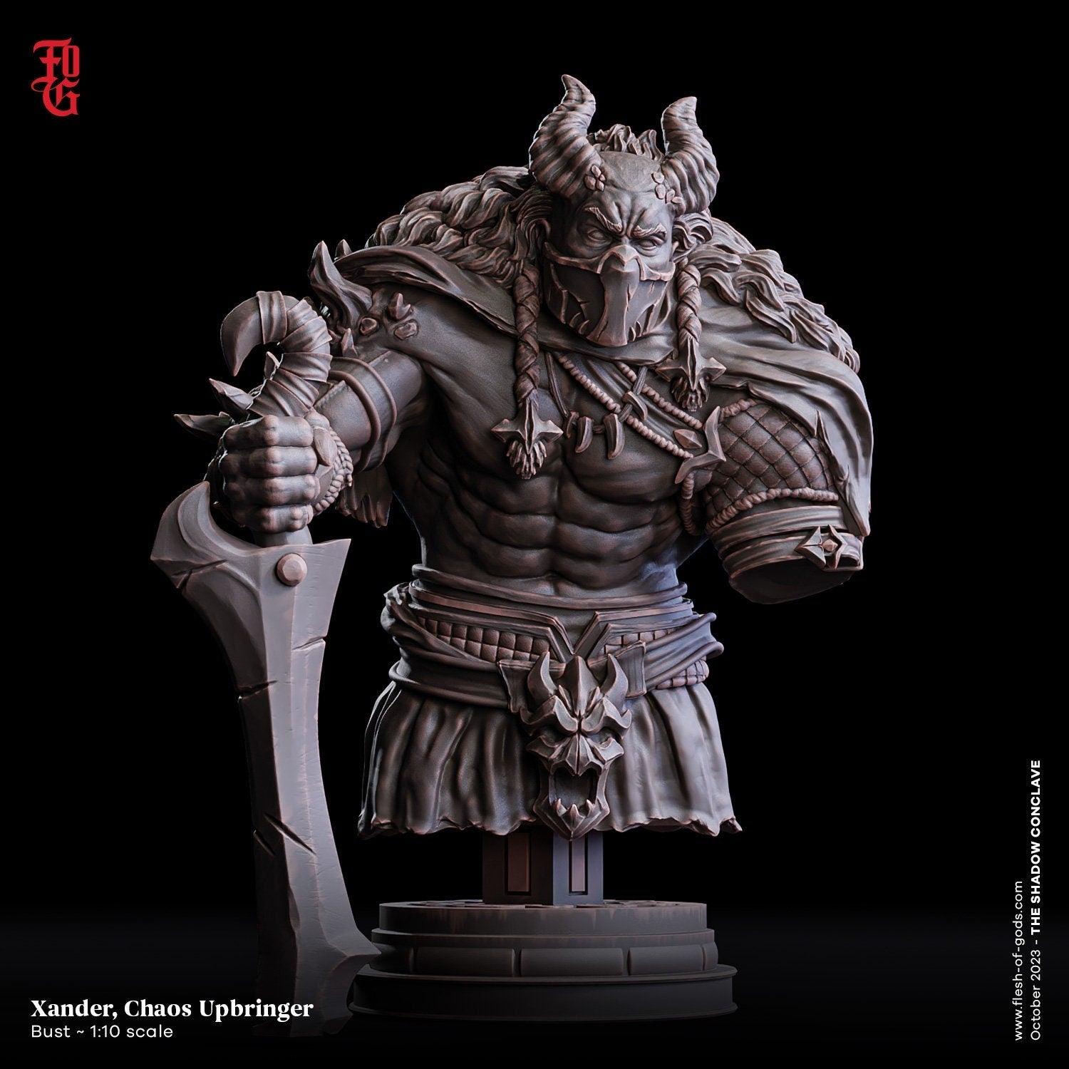 Xander, the Chaos Upbringer | Half-Demon Fighter Bust Miniature for Fantasy Decor - Plague Miniatures shop for DnD Miniatures