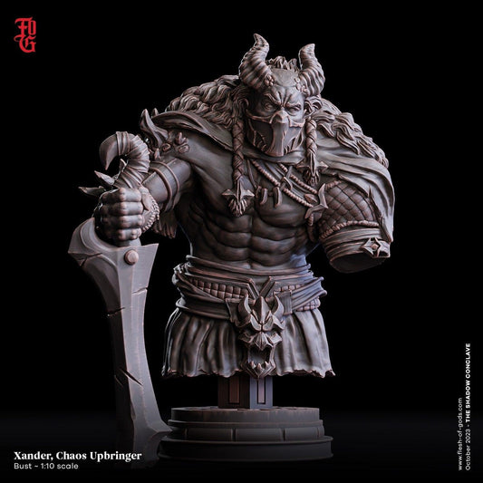 Xander, the Chaos Upbringer | Half-Demon Fighter Bust Miniature for Fantasy Decor - Plague Miniatures shop for DnD Miniatures