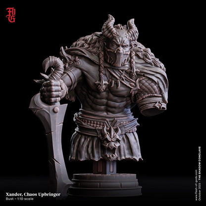 Xander, the Chaos Upbringer | Half-Demon Fighter Bust Miniature for Fantasy Decor - Plague Miniatures