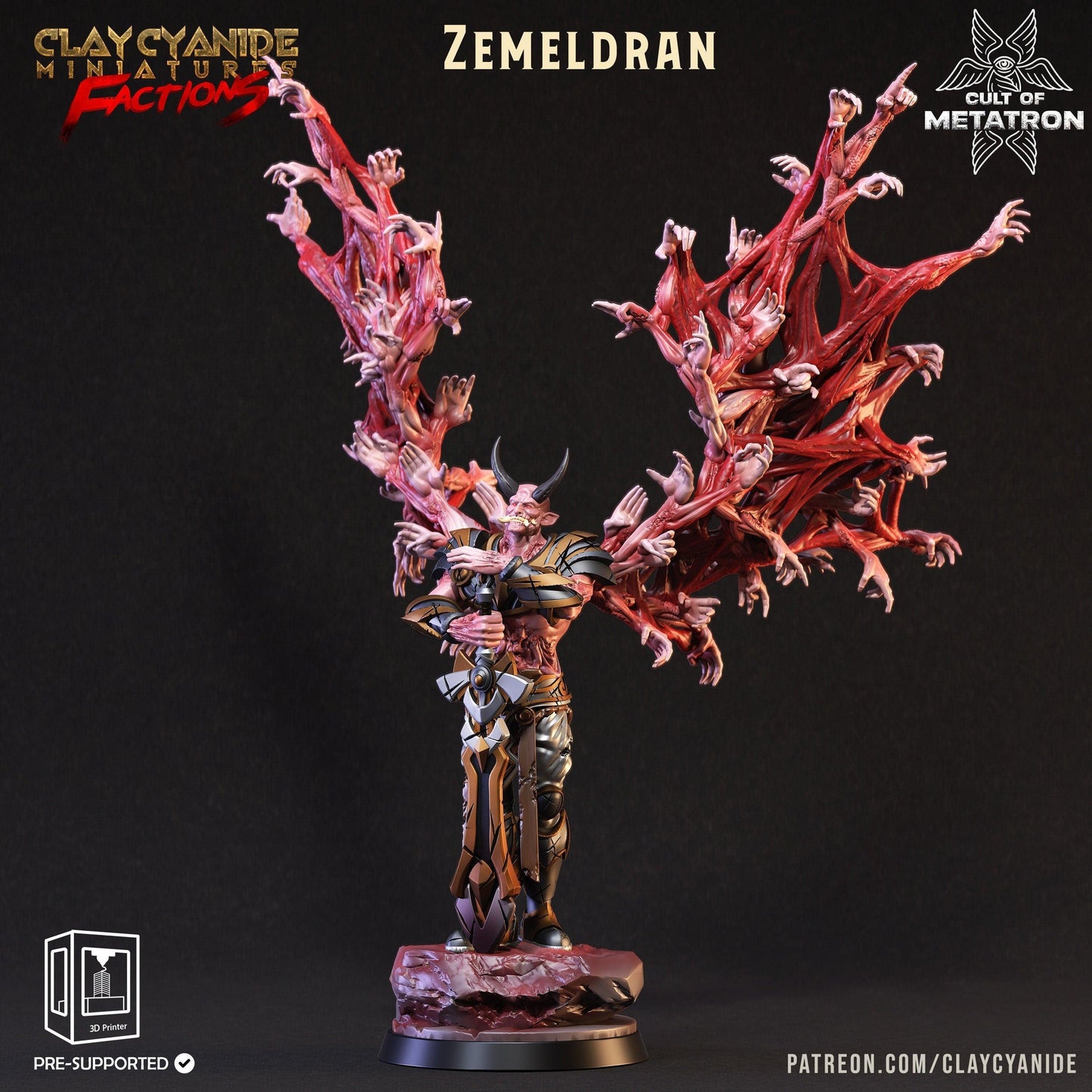 Zemeldran Metatron Miniature | Muscular Demon with Wing-like Appendages | 32mm Scale - Plague Miniatures